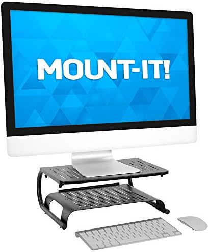 Mount-It! 2 Tier Desk Organizer Riser | Computer Monitor Stand with Keyboard Storage Shelf for Desktops, Laptops, Printe