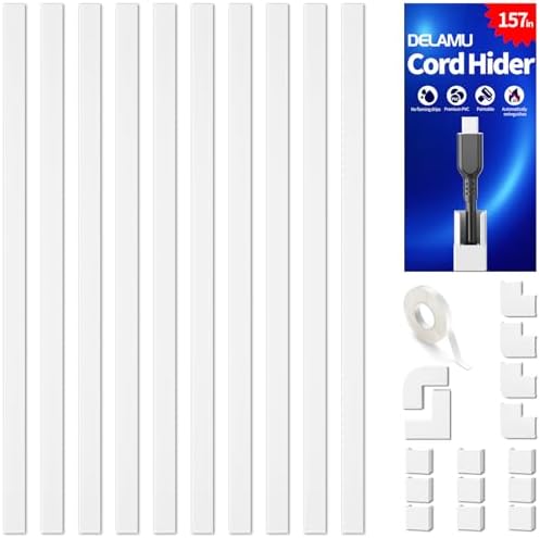 Delamu 157in Cord Covers for Wires on Wall, Cord Hider for 1 Cord, Paintable Cable Hider, Cable Management Wire Covers f