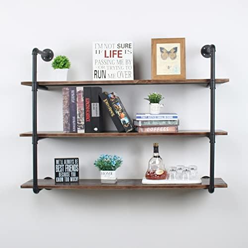 MBQQ Industrial Retro Pipe Shelf 48in 3 Tier Wall Mounted,Rustic Floating Shelves,Farmhouse Kitchen Bar Shelving,Home De