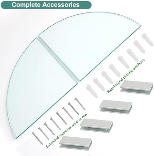 2-Pack Glass Corner Shower Shelves with Aluminium Brackets, 9.5 X 9.5 Tempered Glass Bathroom Shelf, Wall Mounted Organi