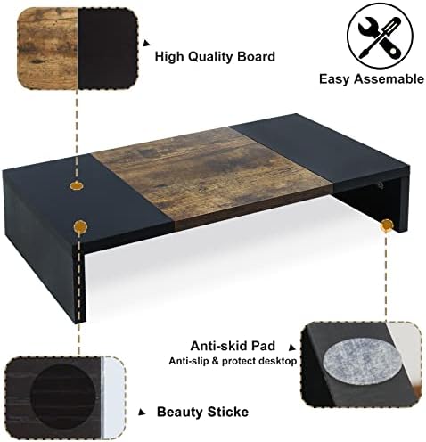TEAMIX 20 inch Monitor Riser, Sturdy Wood Desktop Riser for TV/PC/Laptop/Printer, TV Riser Stand Computer Shelf with Sto