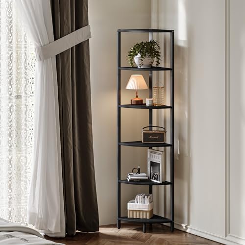 6 Tier Corner Shelf 63.1" Tall Corner Shelves Stand Ladder Shelf Black