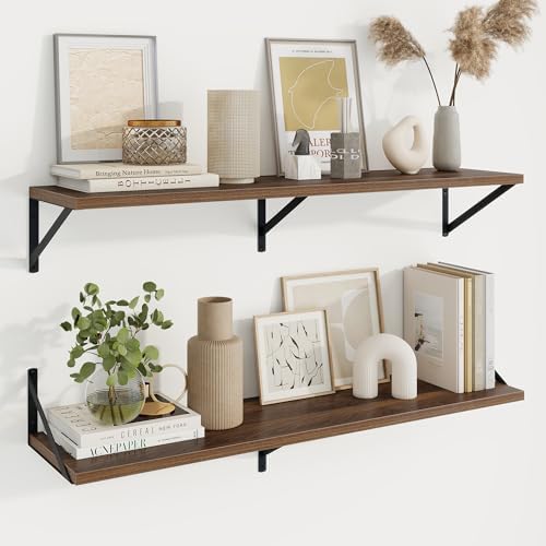 Axeman Deep Floating Shelves, 40'' x 10'' Walnut Wall Shelves Set of 2