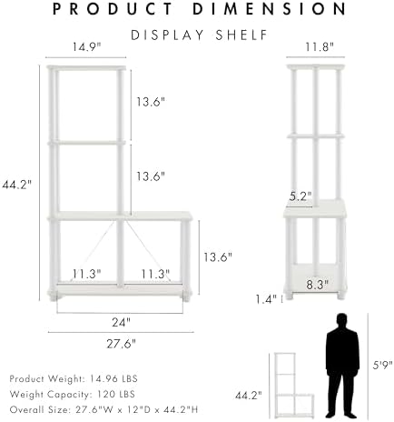 Homes: Inside + Out Apexa Modern 4-Cube Ladder Shelving Units, Collectibles Display Shelves, Easy Assembly Standing Shel