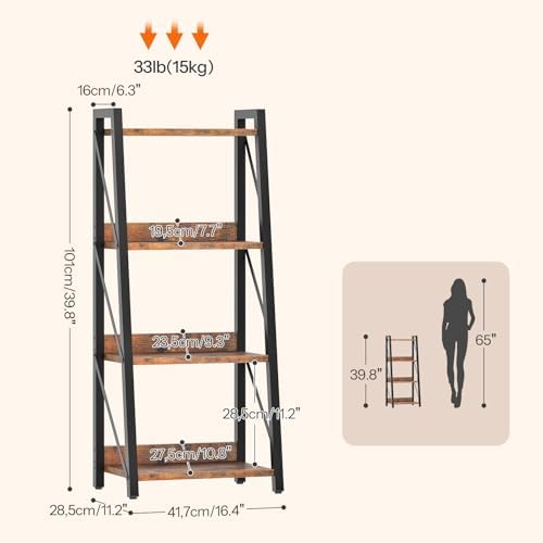 HOOBRO Ladder Shelf, 4-Tier Bookshelf, Corner Bookcase, Freestanding Storage Shelf Display Organizer, for Living Room, B