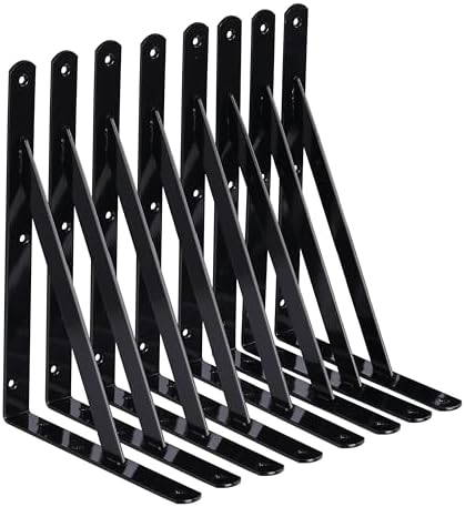NEODROP 8-Pack 8 Inch Heavy Duty Shelf Brackets, Large Wall Bracket for Kitchen Garage Floating Shelves, Black Powder-Co