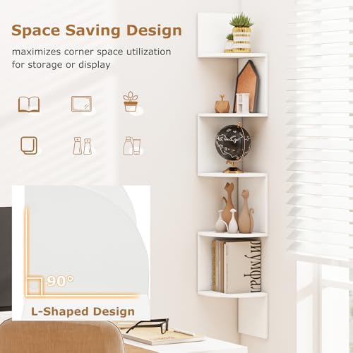 Tangkula 50''H Corner Shelf Wall Mount, 5-Tier Wooden Storage Organizer