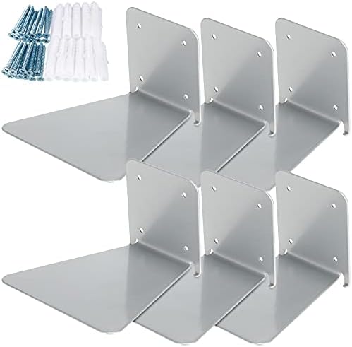 Jetec 6 Pack Invisible Bookshelf Wall Mounted Metal Heavy Duty, Silver Grey