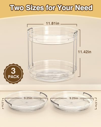 INCOSTAR 3 Pack Clear Lazy Susan Turntable 9'' & 11.8'' for Cabinet