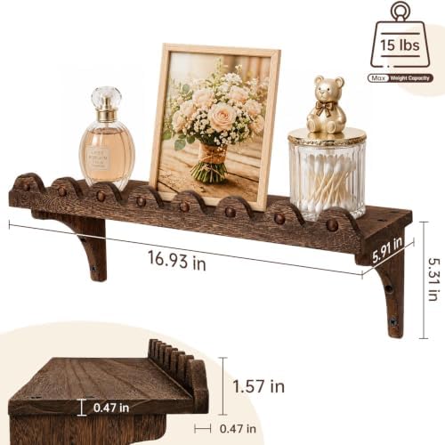 Scalloped Wood Wall Shelves, 17-Inch Wavy Rustic Floating Shelves, Set of 2