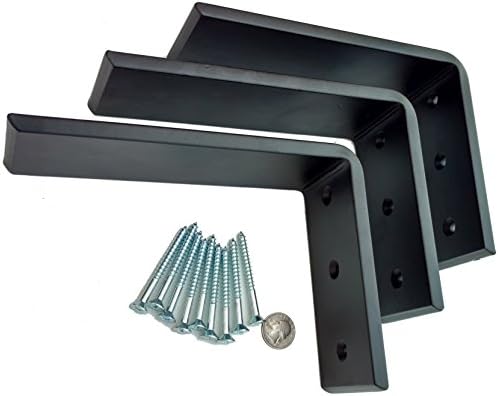 Dmax Heavy Duty L Brackets Black Steel 6 x 8 | 3 Pack | Hidden Countertop Support Brackets | 3/8 Thick, Holds 150 lbs | 