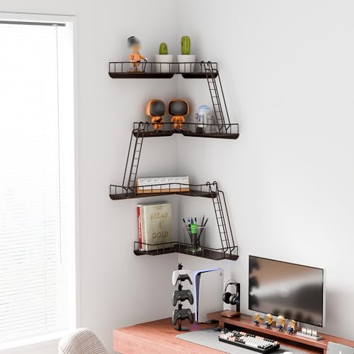 Fire Escape Wall Shelf - Modern City Style 4-Tier Corner Wall Shelves, Easy to Install Metal Ladder Shelf for Figures, N
