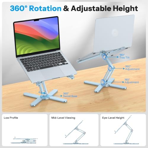 OMOTON LA10 360° Rotating Laptop Stand Riser Foldable for Desk, Sky Blue