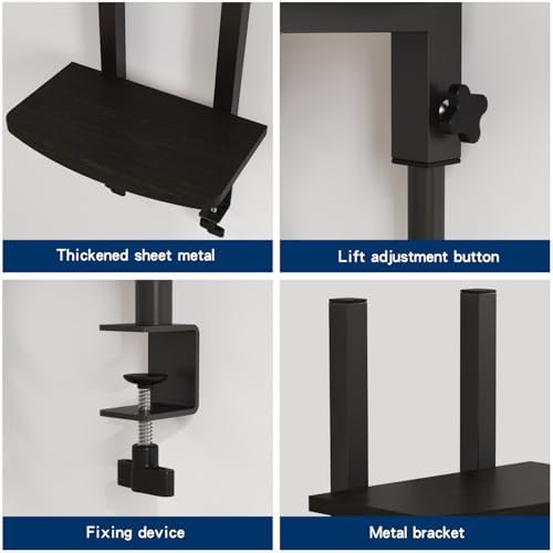 Adjustable Clamp-On Monitor Riser for Desk, Height Adjustable Monitor Stand with Space-Saving Design, Black MDF Shelf fo