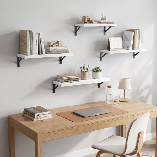 YGEOMER 4 Different Sizes Floating Shelves for Wall Decor, White and Black