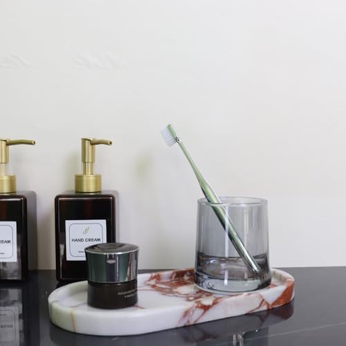 OOBOOB Oval Natural Marble Bathroom Tray for Decor Countertop, Marble Vanity Tray for Candles Perfume, Jewelry, Cosmetic