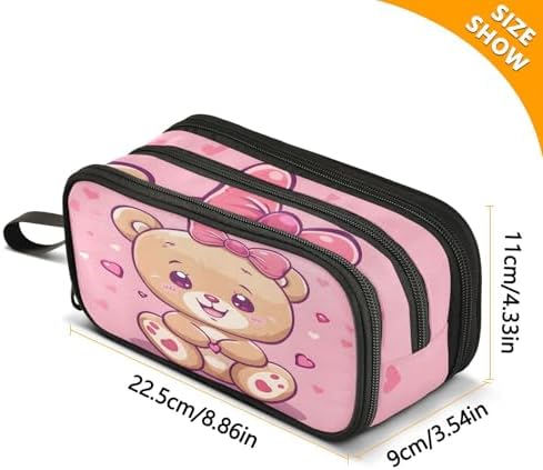 Cute Bear Pencil Case Box Boys Girls Large Pencil Pouch with Zipper Compartments Big Capacity Stationery Pen Bag Organizer for Kids Teens Adults School