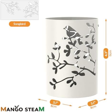 Mango Steam Metal Pen Holder, Makeup Brush Cup Organizer for Office, Bathroom, Vanity (White, Bird)