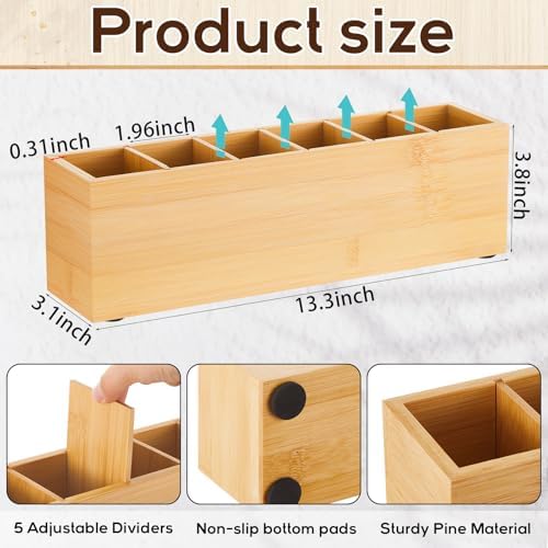 Jetec Wooden Pencil Pen Holder for Desk, Bamboo, 6 Compartments