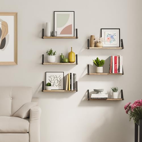 Wallniture Ponza 17'' x 4.5'' Floating Wall Shelf Bathroom, Small Wood Book Shelves for Wall Storage, Wall Mounted Shelf