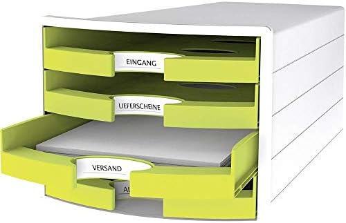 HAN 1013-50 Impuls Drawer Box DIN A4/C4 4 Open Drawers White/Trend Colour Lemon