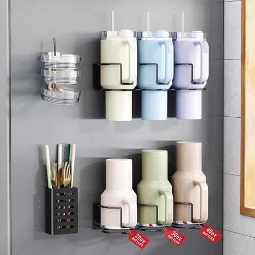 Magnetic Cup Holder for Fridge, Aufworld Tumbler Organizer Fits 20/30/40 oz Stanley Cups, Accessory Storage with Lid & S