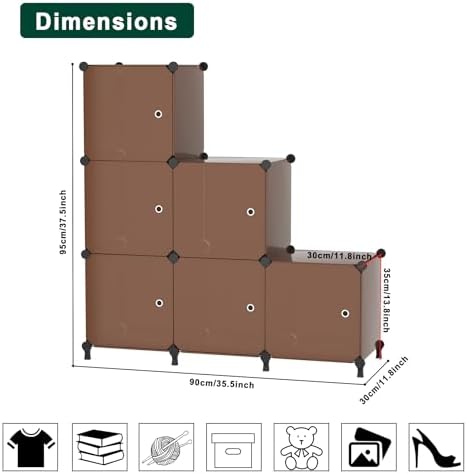 6Cube Storage Organizer Modular Stackable with Doors Brown