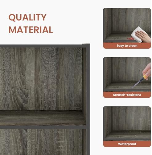 4-Tier Wood Open Bookshelf, Engineered Wood Rustic Book Shelves with 3 Shelves, 9 Inch Deep Small Bookcase for Small Spa