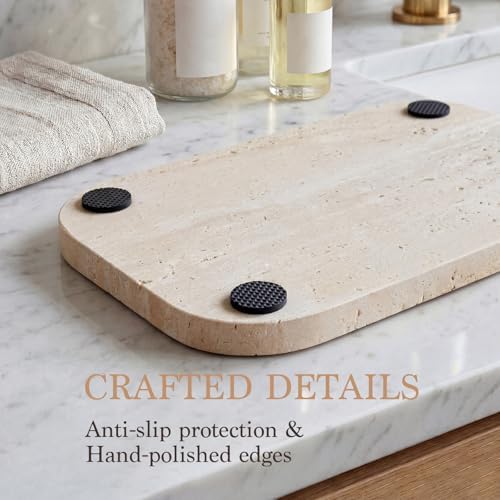 Natural Italian Travertine Tray Rectangular Decorative Marble Vanity Tray