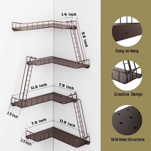 Fire Escape Wall Shelf - Modern City Style 4-Tier Corner Wall Shelves, Easy to Install Metal Ladder Shelf for Figures, N