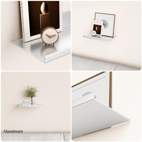 Floating Shelf for Wall, Off Center Metal Shelf for Decor, Modern Wall Shelf for Storage with Lip, Hanging Shelf for Liv