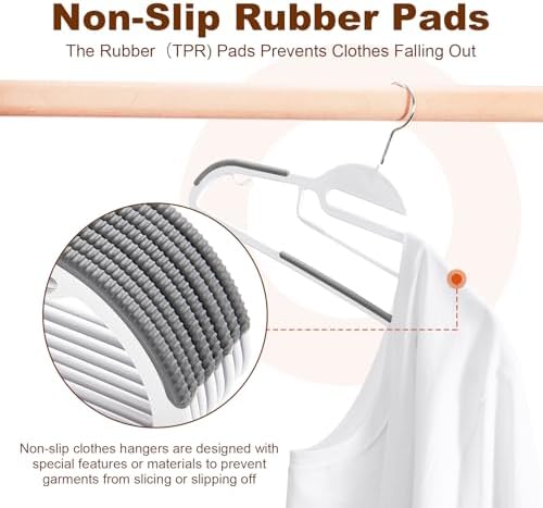 HOUSE DAY Slim Plastic Hangers with Non Slip Rubber Pads, 50 Pack, White