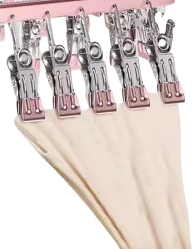 Pants Hangers Clothes Drying Racks Clip Hangers Metal with 36 Clips Windproof Underwear Hanger Foldable Laundry Clip for Jeans Yoga Leggings Trousers Socks Bras (Pink)