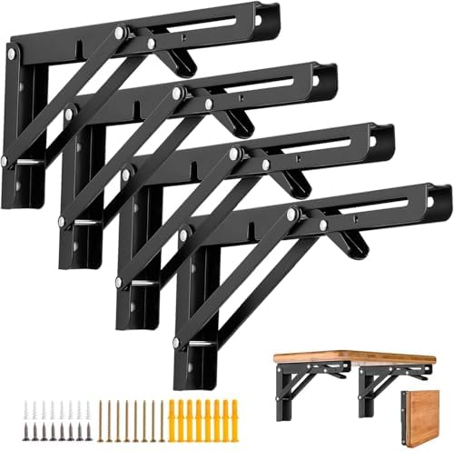4Pcs 20" Folding Shelf Brackets, Shelf Brackets Max. Load 330 lb Collapsible Heavy Duty Stainless Steel DIY Wall Mounted