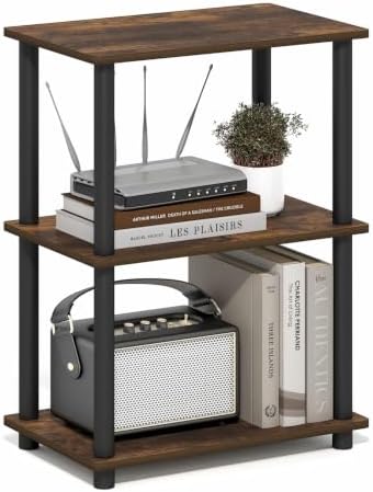 Furinno Turn-N-Tube Storage Shelves, 3-Tier Open Frame Book Shelf, Standing Corner Shelf, Toolless Open Shelves, for Org