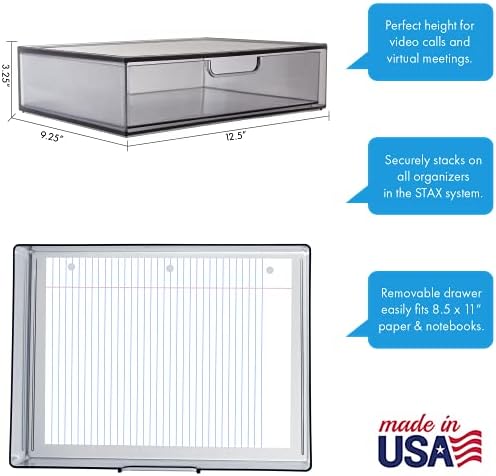 STORi STAX Plastic Stackable Organizer Drawers (Set of 2) Classic Grey | 12.5" Wide | Set Includes Two Open Drawer | Organize Office Desk Accessories & Sort Paper | Made in USA