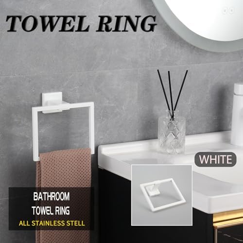 GERZWY 2 Piece Bathroom Hardware Set Towel Ring and Toilet Paper Holder SUS 304 Stainless Steel Wall Mounted, White