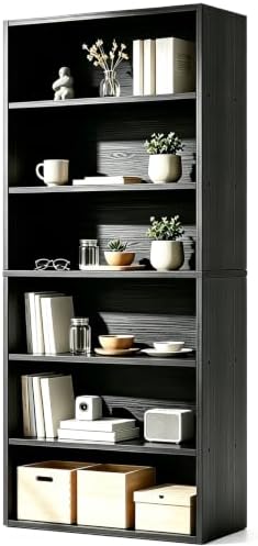IULULU 6 Tier Bookcase with Open Storage Shelves, Black
