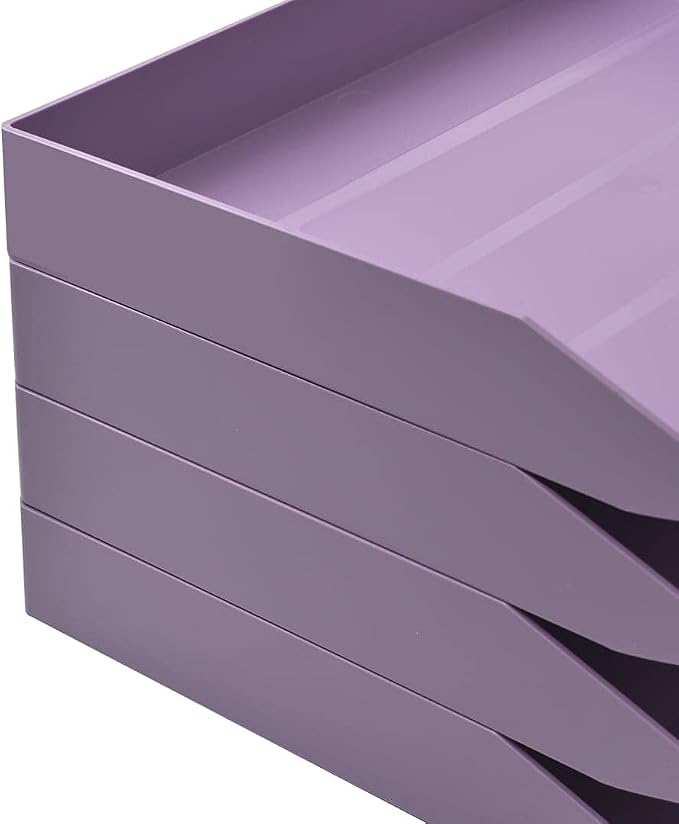 Acrimet 2 Tier Paper Organizer Letter Tray – Plastic Stackable Desk File Organizer, Side Load Paper Sorter for Letter/A4 Office File Folder Holder – Solid Purple