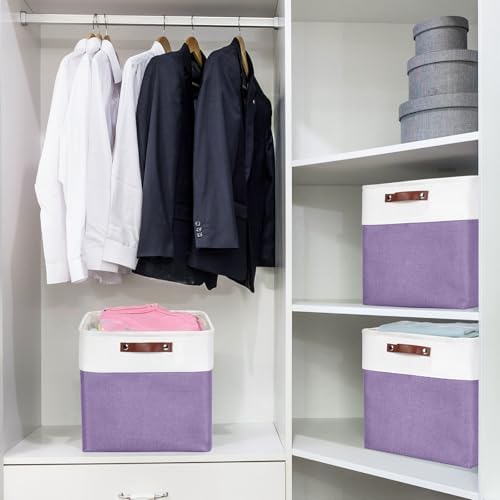 Bagnizer 13x13 Cube Storage Bins, Collapsible Fabric Storage Box, 4 Pack Closet Baskets with Handles for Organizing, She