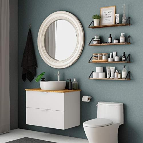 Wallniture Ponza Wood Floating Shelves for Wall, Rustic Wall Shelves for Living Room, 24" Bookshelf and DVD Storage Shel