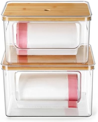 Hudgan Trash Bag Dispenser Under Sink, 2 in 1 Garbage Bag Holder Dishwasher Pods Organizer for Kitchen Pantry Laundry Ro