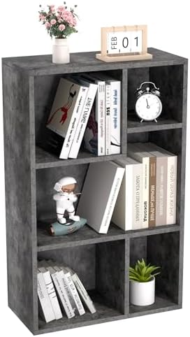 VECELO Wide Kids Staggered 5-Cube Bookshelf, Extra Large Freestanding Open Storage Organizer with Multi-Size Compartment