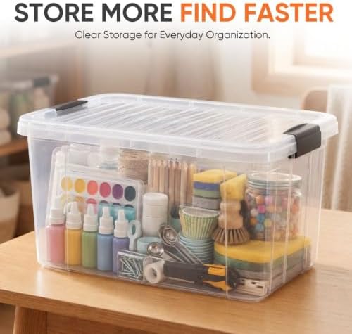 Superio 14.7 Quart Clear Plastic Storage Boxes with Lids, Stackable Organizer Containers, BPA-Free Storage Bins for Home