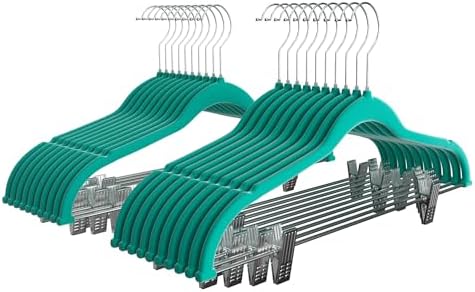 VECELO 20 Pack Velvet Clothes Hangers with Adjustable Clips,Heavy-Duty Non Slip & Space-Saving with 1 Magic Hangers & 2 Tie Rack for Suit Coat Pants Skirt Dresses