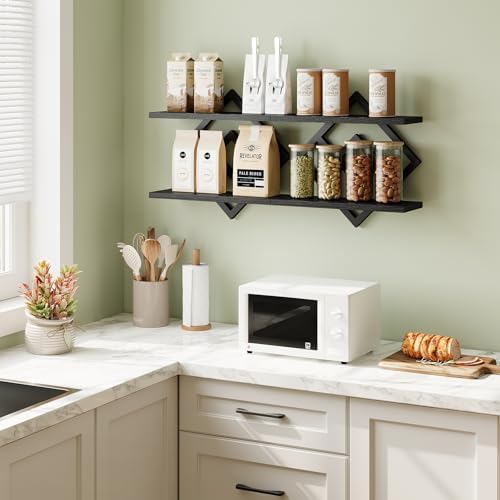 ELYKEN Floating Shelves for Wall, Set of 2 Hanging Shelves, Black
