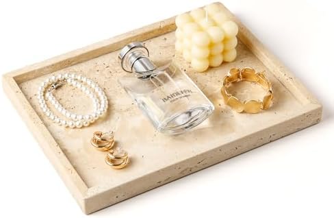 Vanity Tray Italy Travertine Stone for Jewelry, Perfume, Makeup, Candle Large Natural Marble Decorative Trays for Bathro