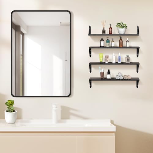 ROMGUAR CRAFT Wood Wall Floating Shelves Set of 4, 23.6" x 6" - Black
