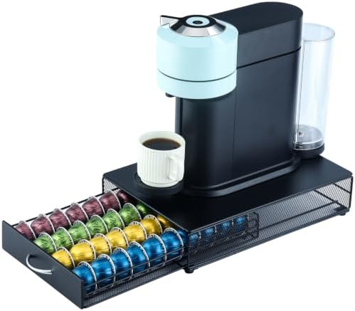 FlagShip Vertuo Pod Drawer Organizer,40 Large Pods Capacity,Black Metal
