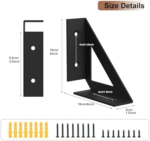 SOGAL Black Shelf Brackets 4 Inch,Wall Bracket for Shelves,Small,4 Pack